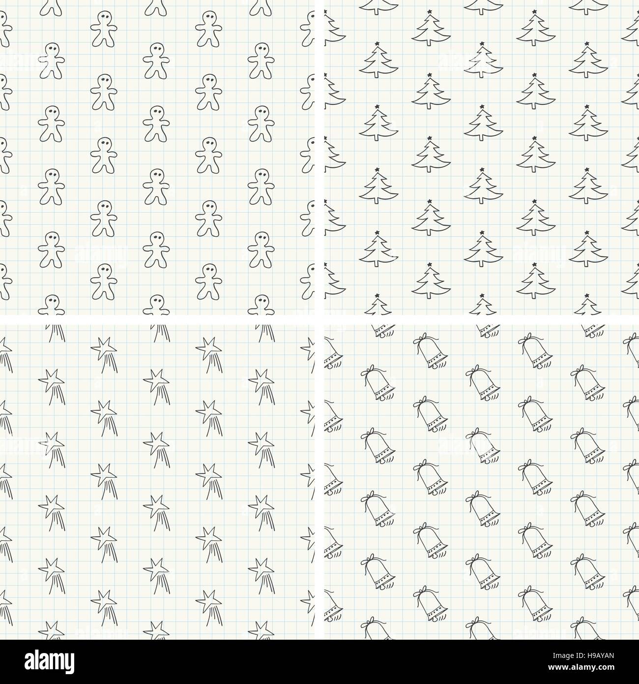 Hand Drawn Christmas Seamless Pattern Collection Stock Vector Image ...