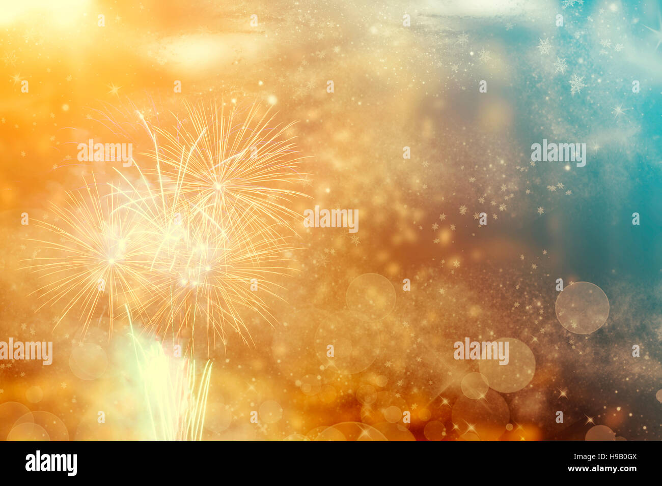 Abstract colorful holiday background of sky with fireworks and stars ...