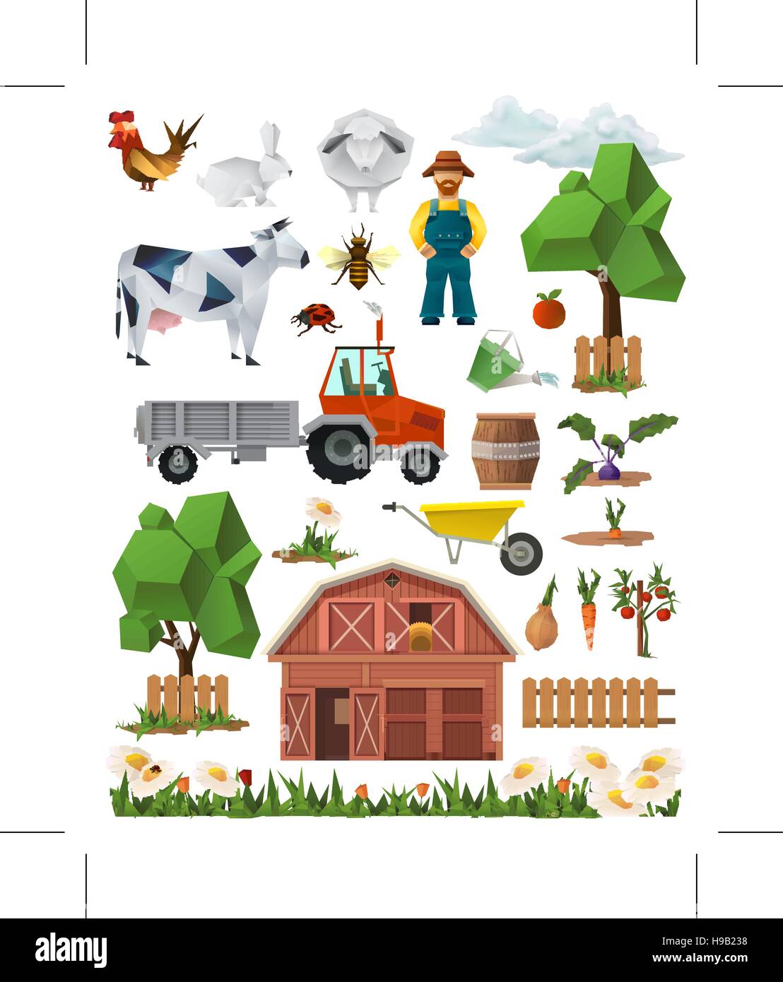 Farm, low poly set of vector icons Stock Vector Image & Art - Alamy