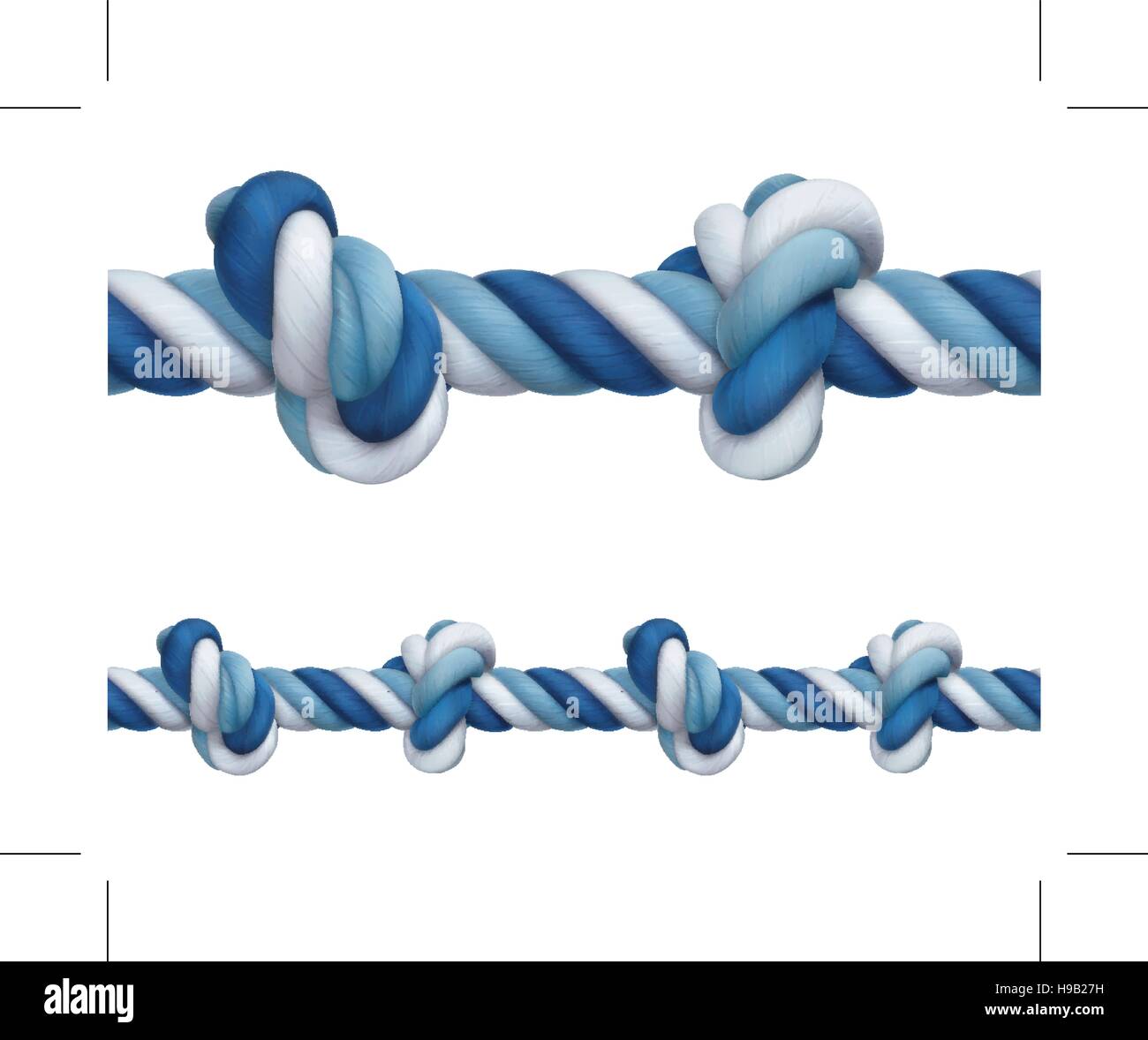 Rope with knots, vector design element seamless horizontal Stock Vector