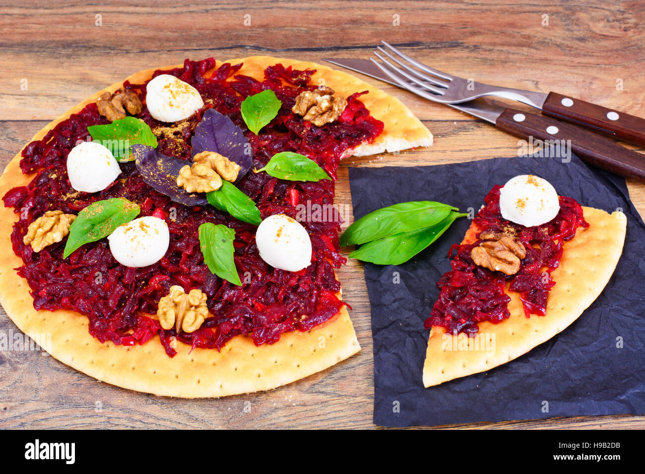 Pizza with Beet, Nut, Cheese, Mozzarella and Basil Studio Photo Stock Photo Alamy