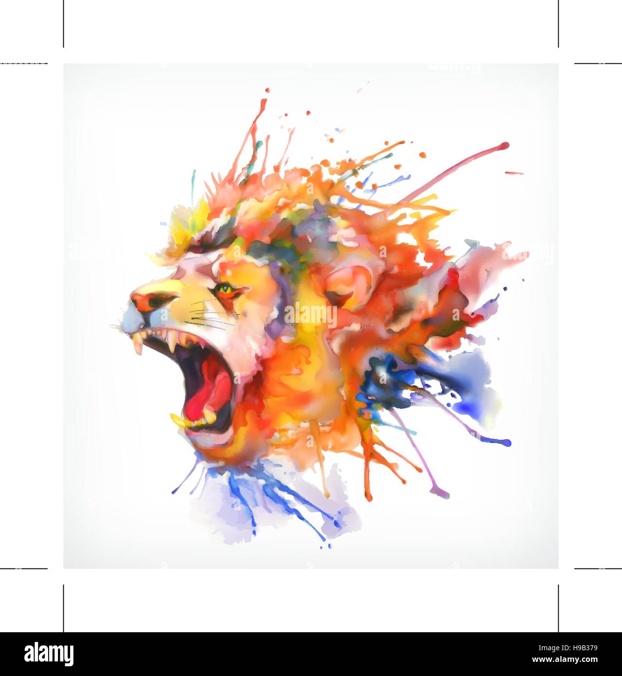 Watercolor painting. Roaring lion, vector illustration, isolated on a white background Stock Vector