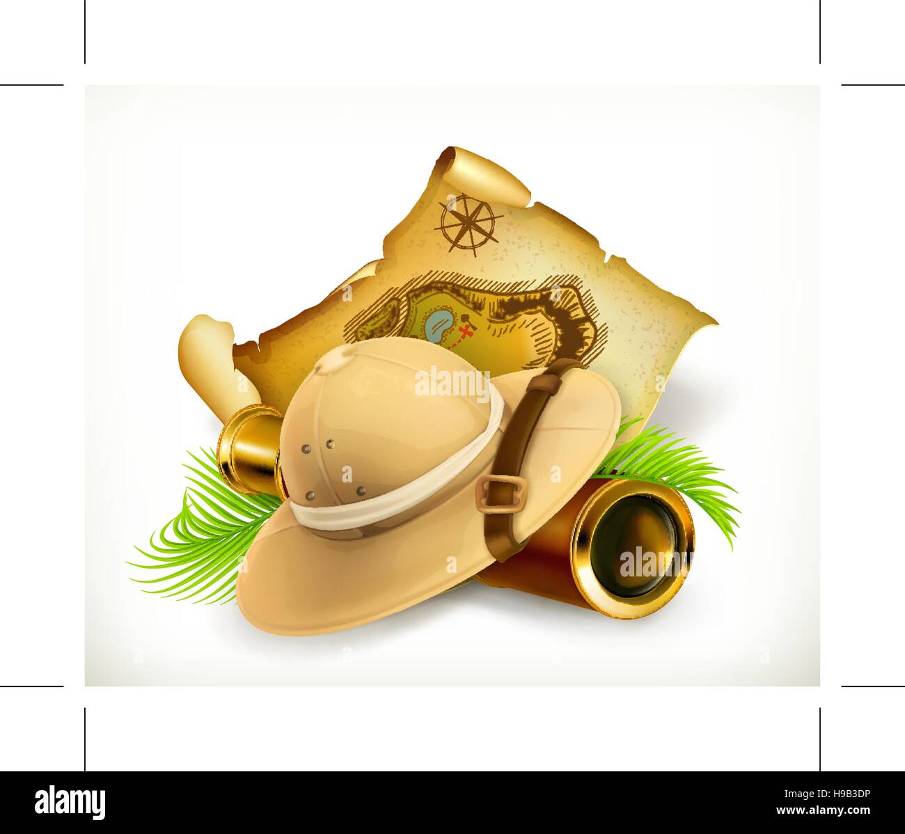 Pith helmet. Treasure map. Adventure vector icon Stock Vector Image ...