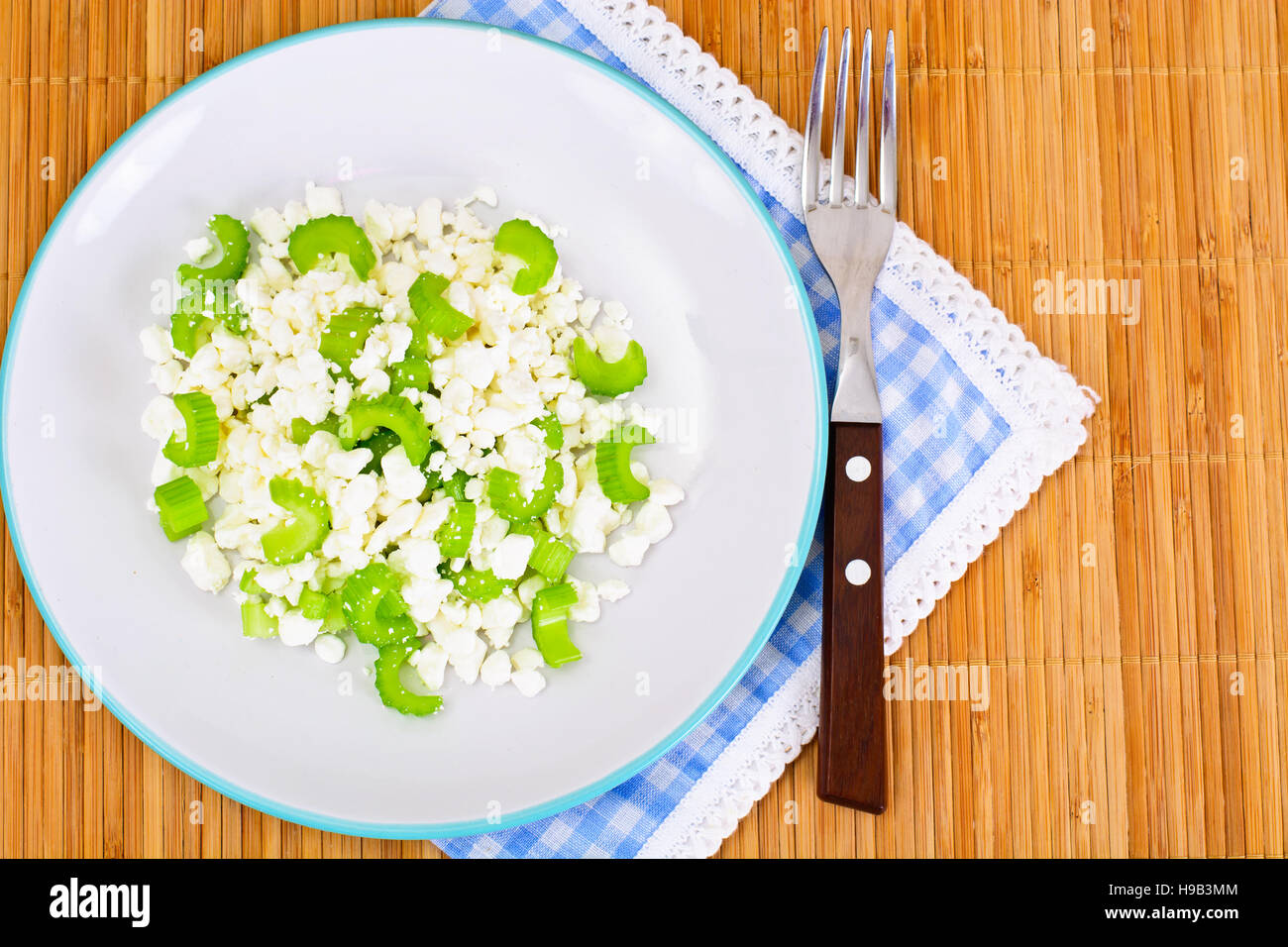 Dietary Dish Of Granulated Cottage Cheese And Celery Studio Photo