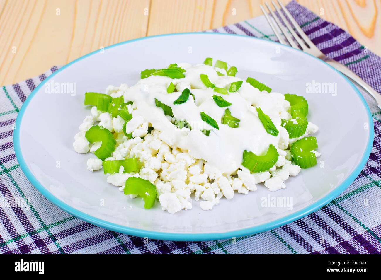 Dietary Dish Of Granulated Cottage Cheese And Celery Studio Photo