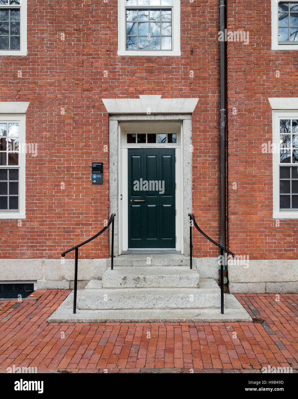 Door to historic Harvard College dorm building in Harvard Yard, Cambridge, MA, USA. Stock Photo