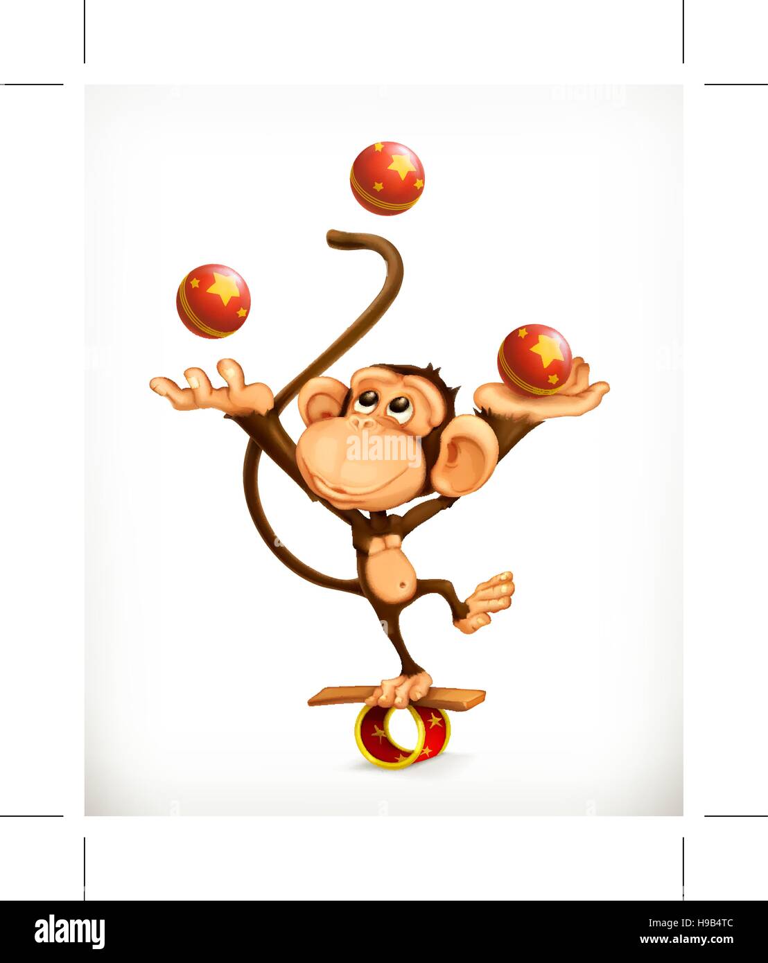 Monkey juggler, circus performer, vector character Stock Vector