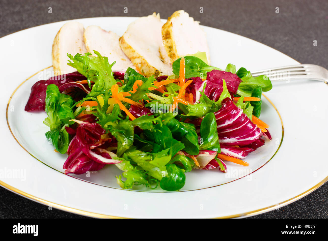 Salad Mix Batavian, Frise, Radicchio, Chicory  Chicken Dietary Meal Stock Photo