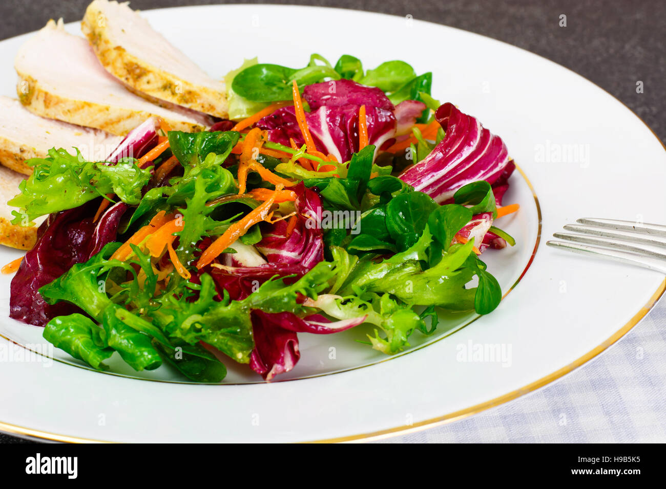 Salad Mix Batavian, Frise, Radicchio, Chicory  Chicken Dietary Meal Stock Photo