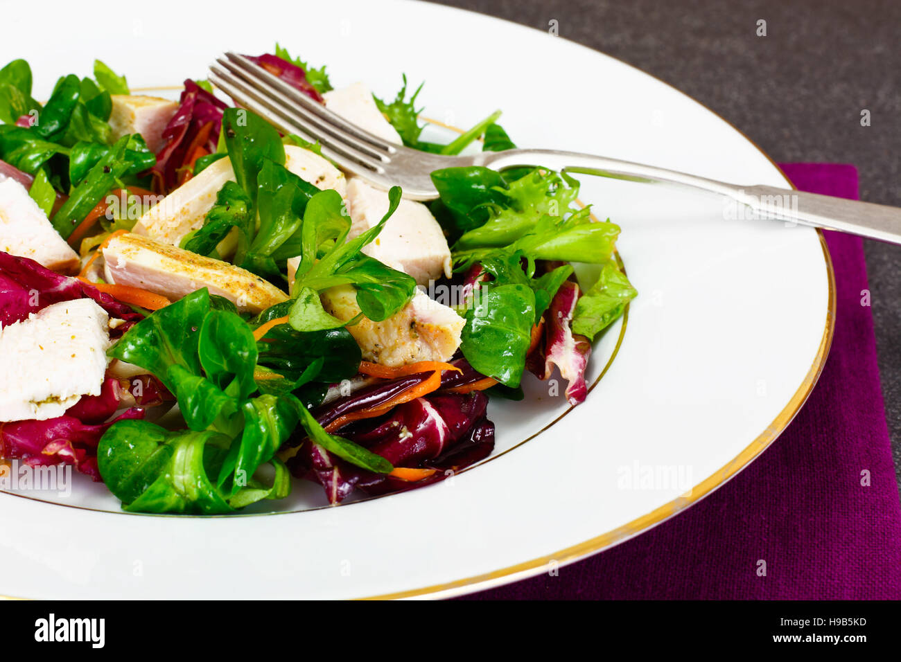 Salad Mix Batavian, Frise, Radicchio, Chicory  Chicken Dietary Meal Stock Photo