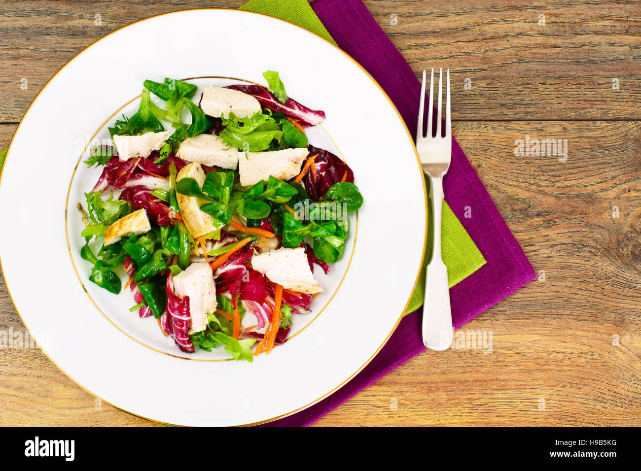 Salad Mix Batavian, Frise, Radicchio, Chicory  Chicken Dietary Meal Stock Photo