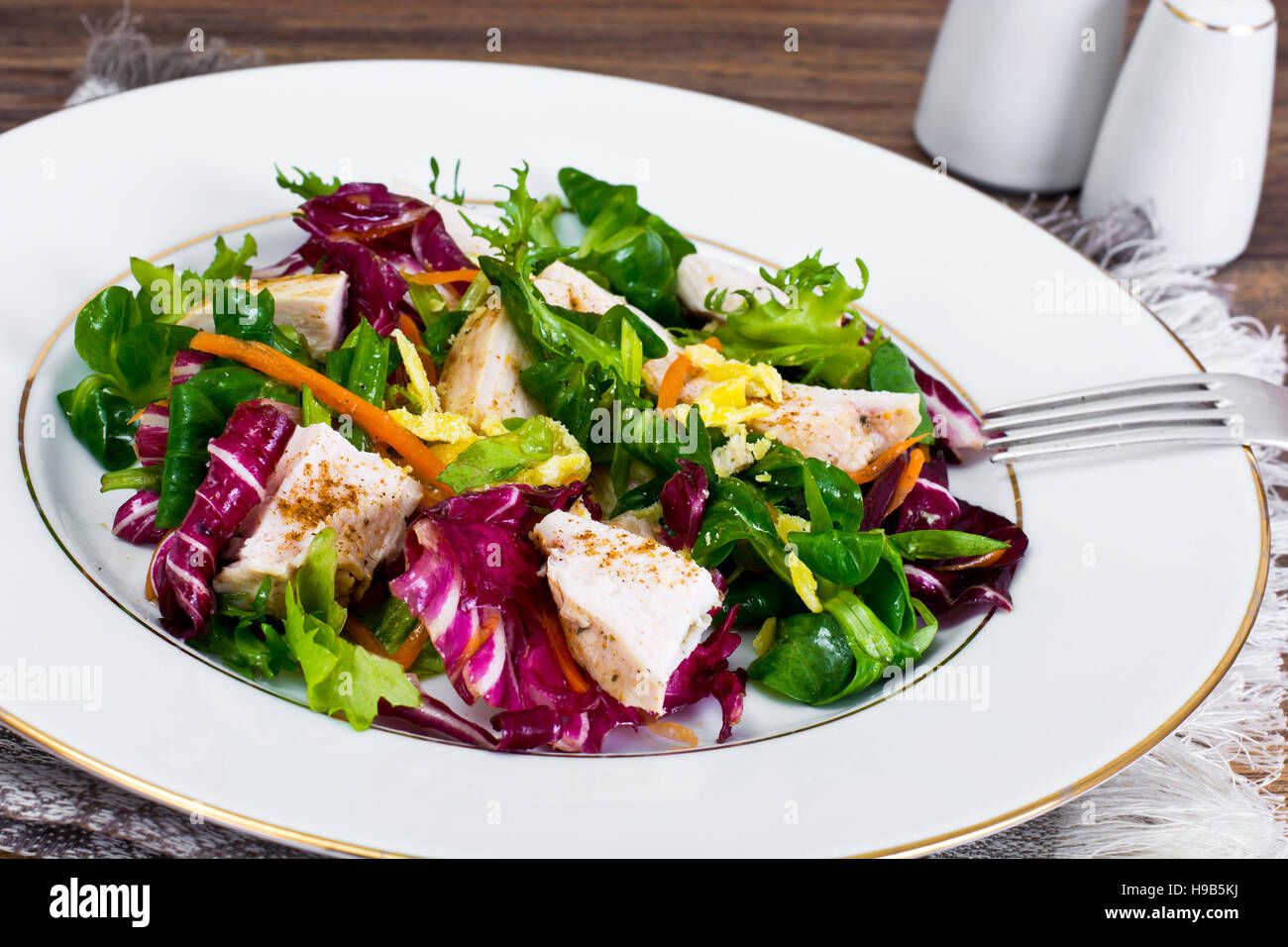 Salad Mix Batavian, Frise, Radicchio, Chicory  Chicken Dietary Meal Stock Photo