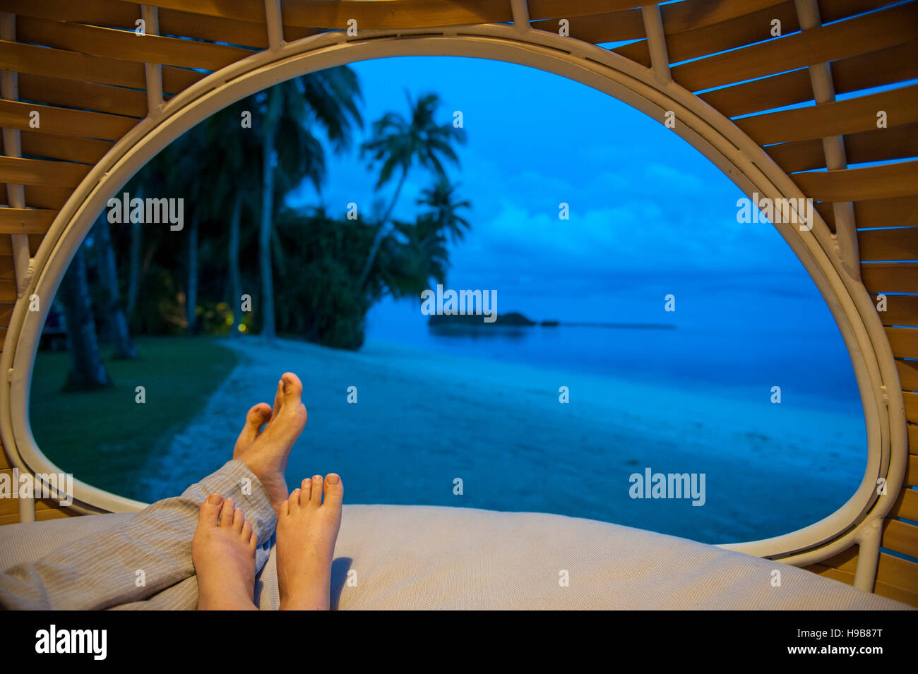 Inside a Nestrest at Dedon Island resort, the 'outdoor lab' of Dedon furniture, the Philippines. Stock Photo