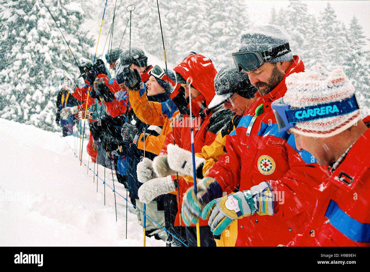 Avalanche rescue exercise, mountain rescue team, Brauneck, Upper Bavaria, Bavaria, Germany Stock
