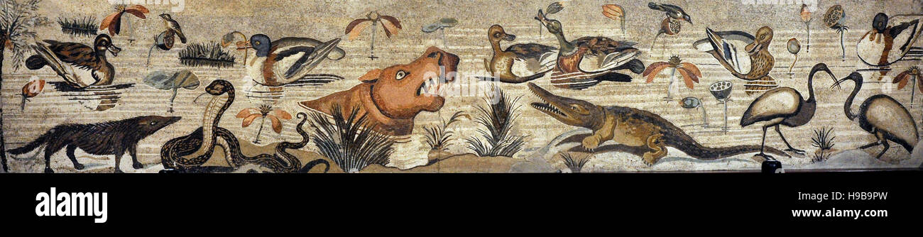 Roman mosaic. Nilotic landscape. Pompeii, House of the Faun (VI, 12, 2). 2nd century BC. National Archaeological Museum, Naples. Italy. Stock Photo