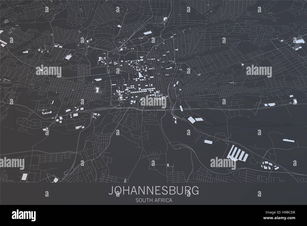 Johannesburg map, satellite view, city, South Africa Stock Photo