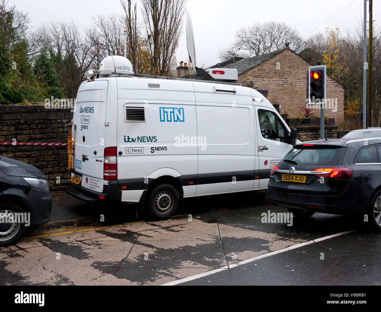 Millbrook Stalybridge, UK. 22nd Nov 2016. Huddersfield Road Millbrook closed off after bad flooding last night. Greater Manchester fire services were in attendence as were the reporters and media. Credit:  jozef mikietyn/Alamy Live News Stock Photo