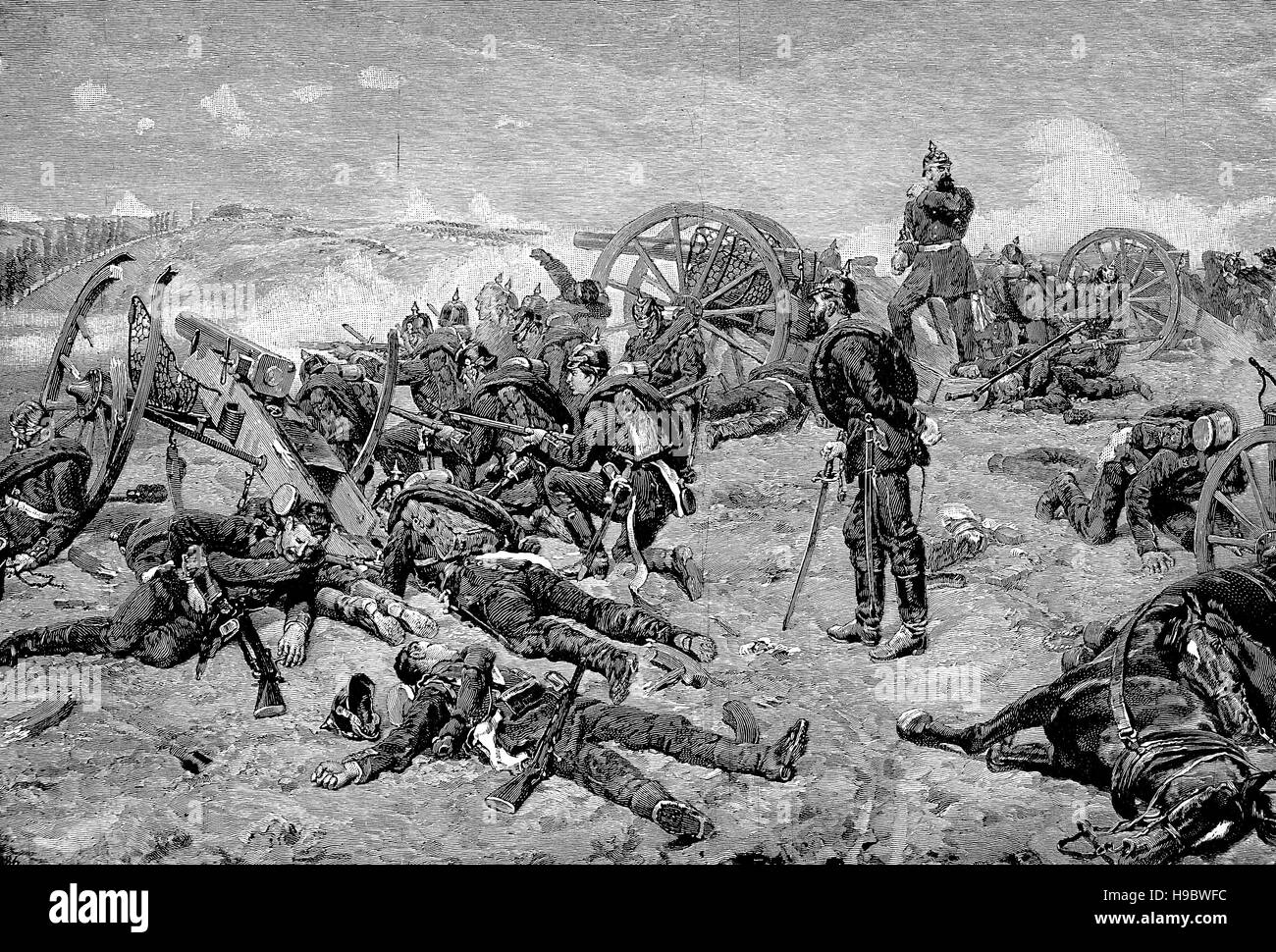 The Battle of Gravelotte or Gravelotte-St. Privat on 18 August 1870 was the largest battle during the Franco - Prussian War, historical illustration Stock Photo