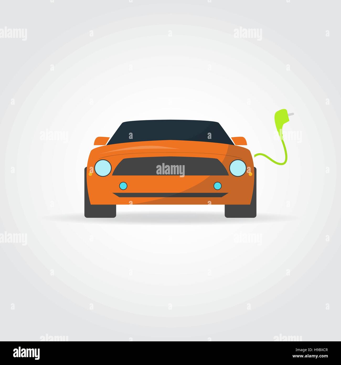 Flat illustration. Sport cars front view. Charger and plug. Stock Vector