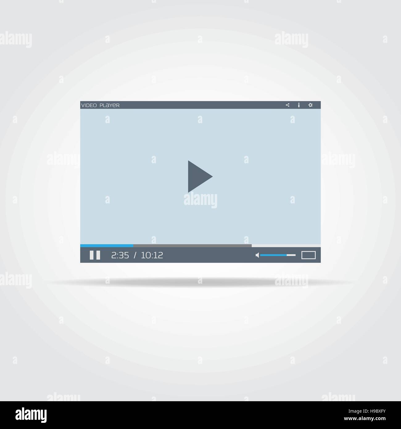 Template of flat video player with buttons and icons in minimalist style. Stock Vector