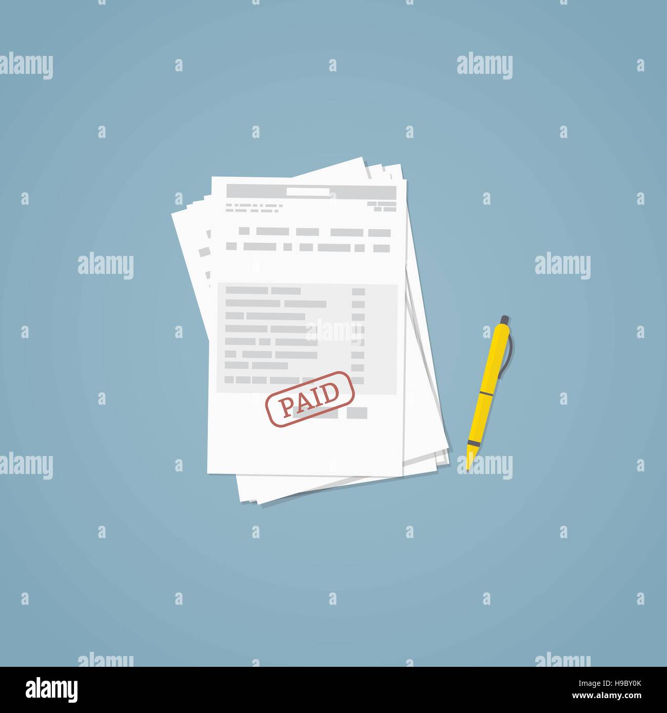 Flat illustration. Documents, business papers. Stamped bill. Stock Vector