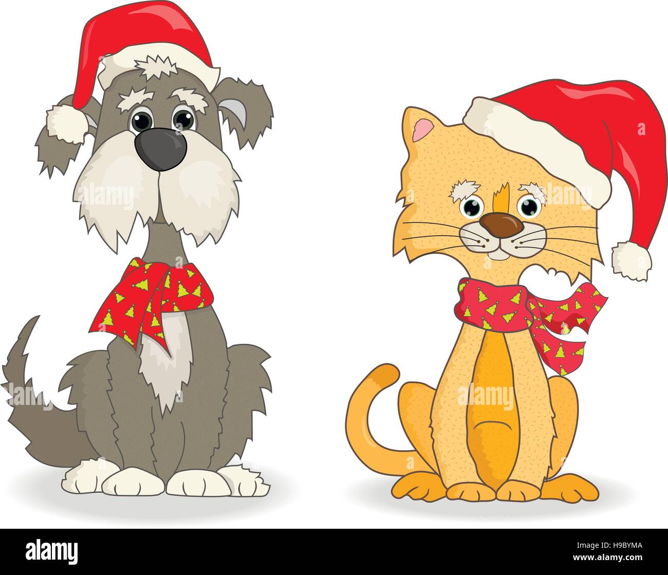 Cat and dog with christmas hats vector Stock Vector Image & Art - Alamy