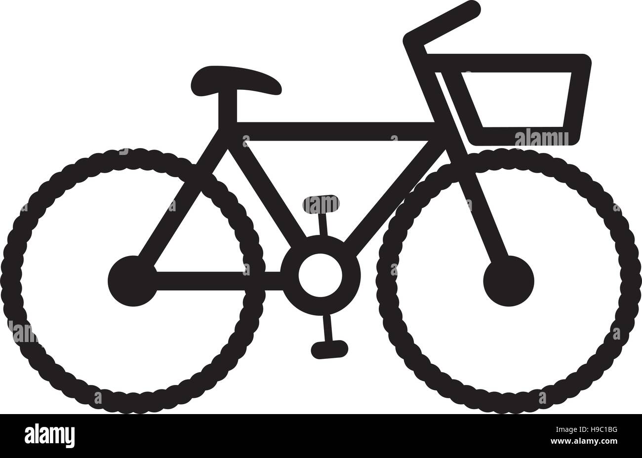 bicycle monochrome contour to the right with basket vector illustration