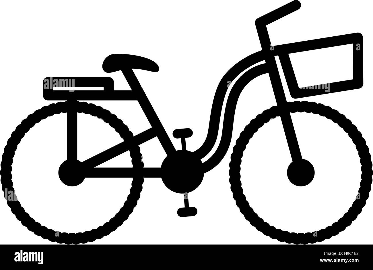 bicycle monochrome contour to the right with basket vector illustration