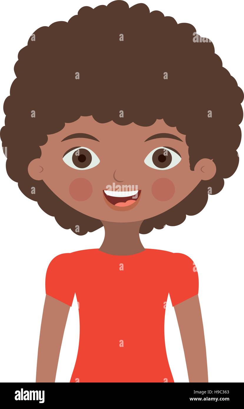 half body half body girl with curly hair vector illustration