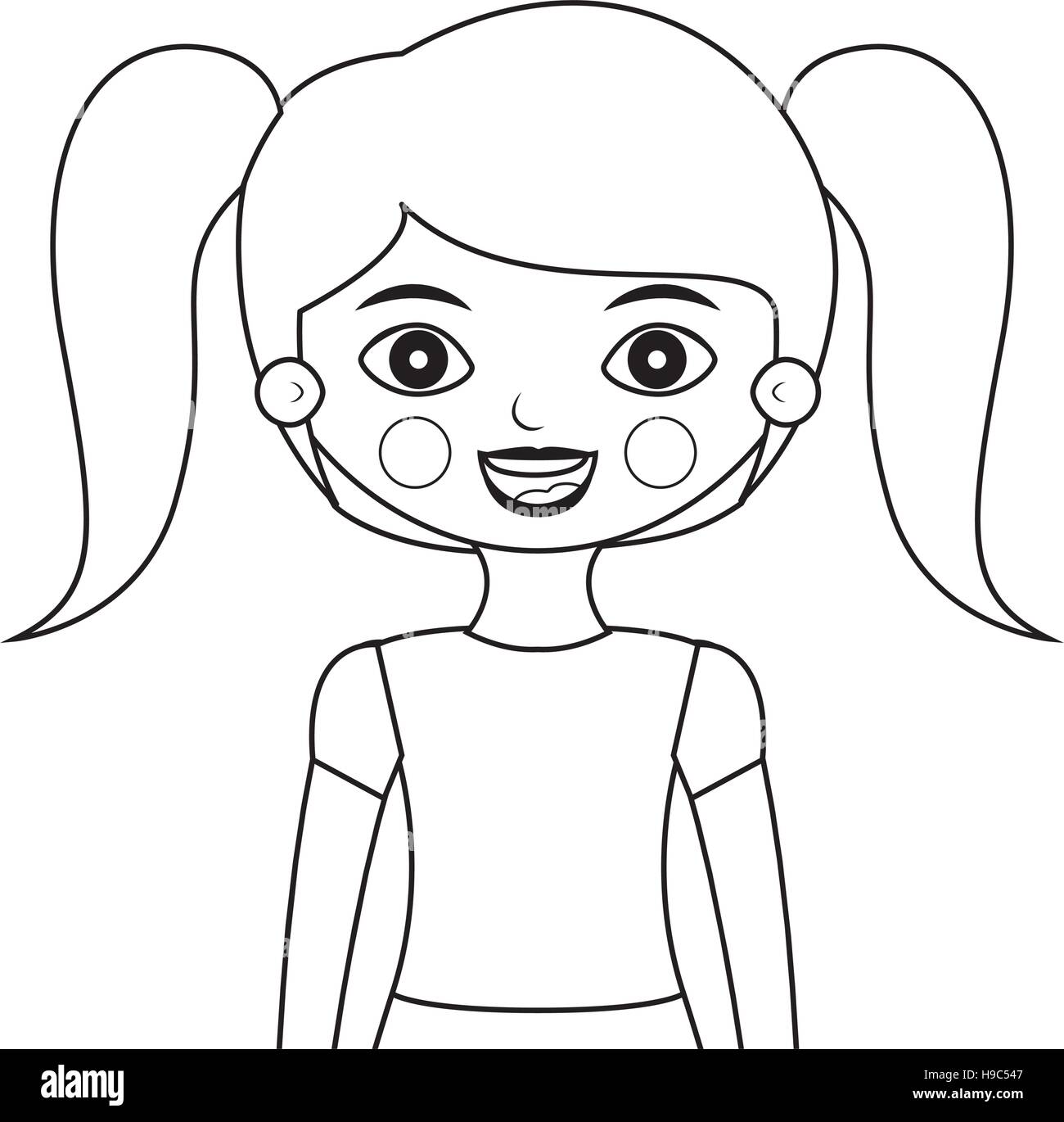 half body girl silhouette with ponytails vector illustration Stock ...