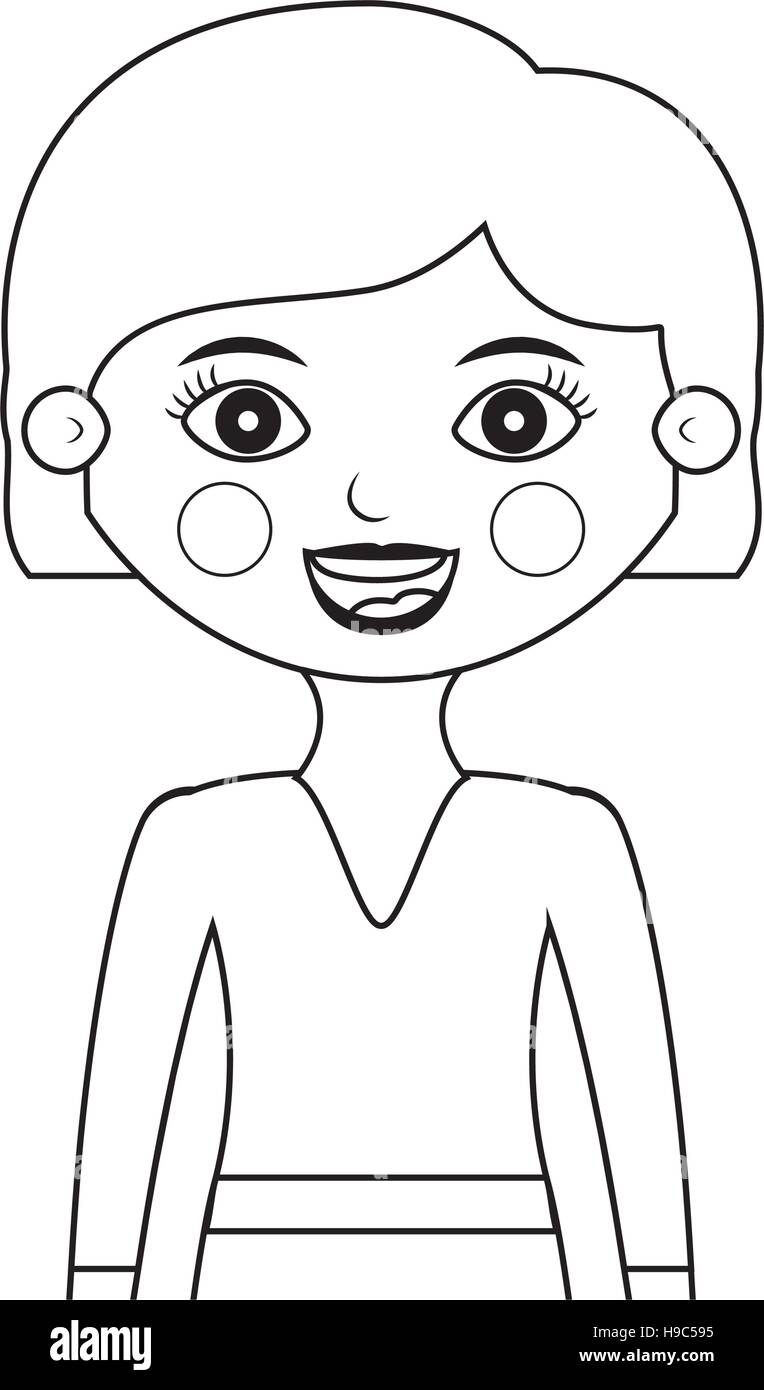 half body girl silhouette with hair short vector illustration Stock