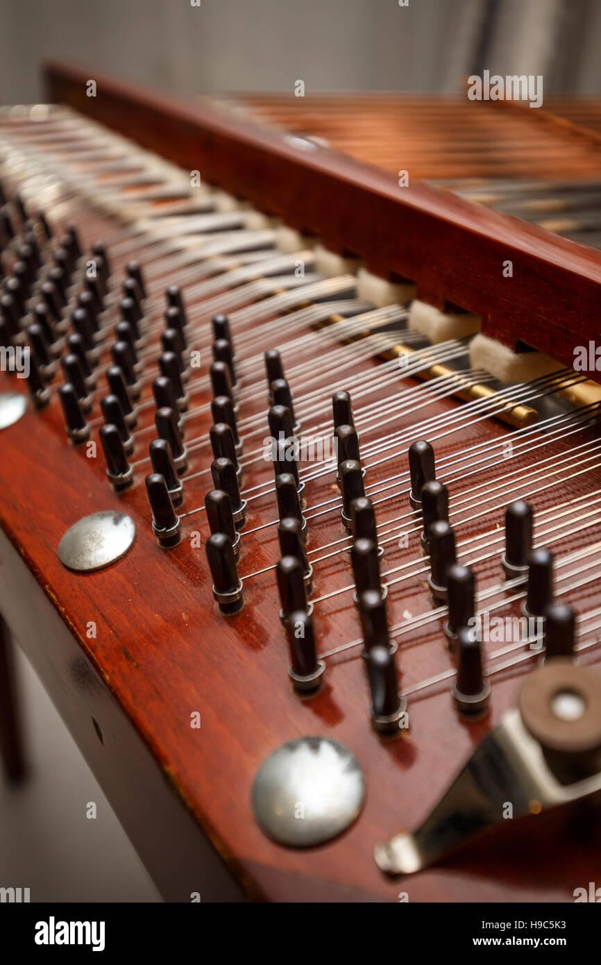 Wooden dulcimer, traditional musical instrument Stock Photo