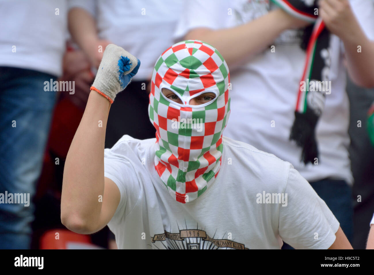 Legia Warsaw ultras fan in white-green-red mask at Polish Cup Final Legia  Warszawa vs Lech Poznan Stock Photo - Alamy