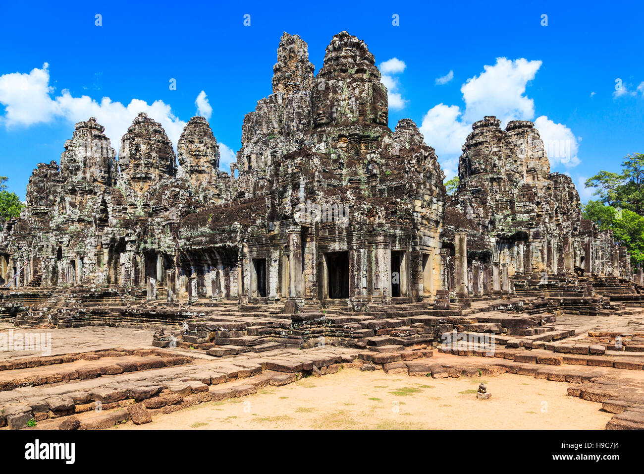 Bayon Temple at Angkor Thom. Siem Reap, Cambodia. Stock Photo