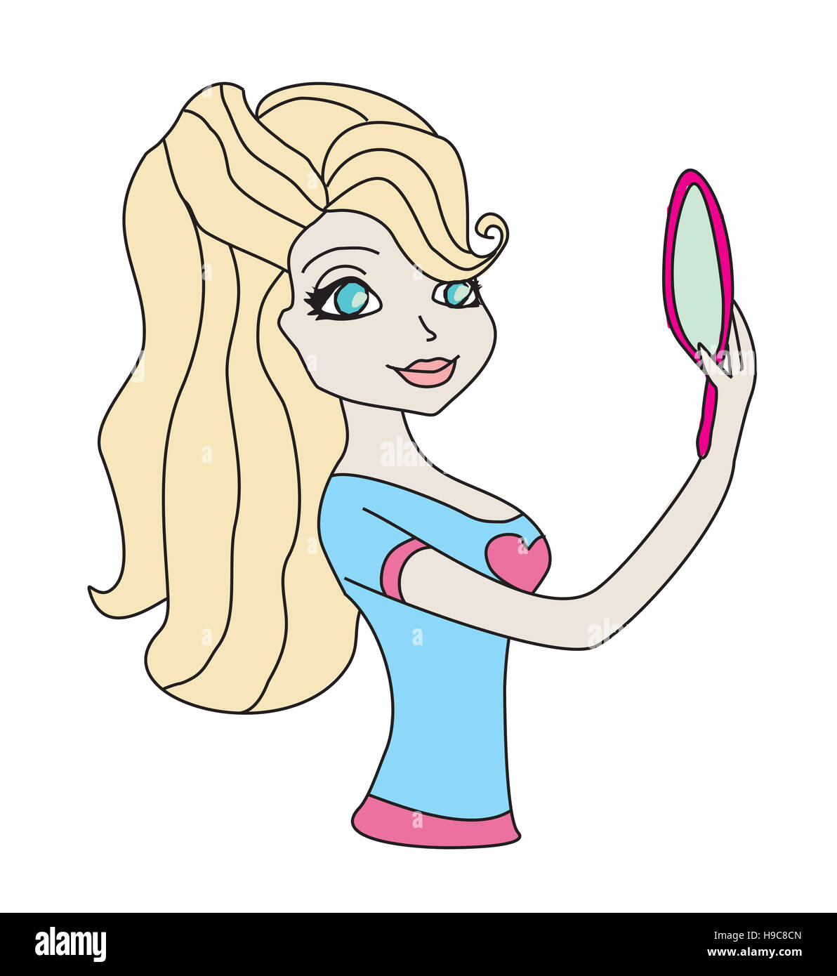 Beautiful Girl Looking At Herself In Mirror Stock Photo Alamy