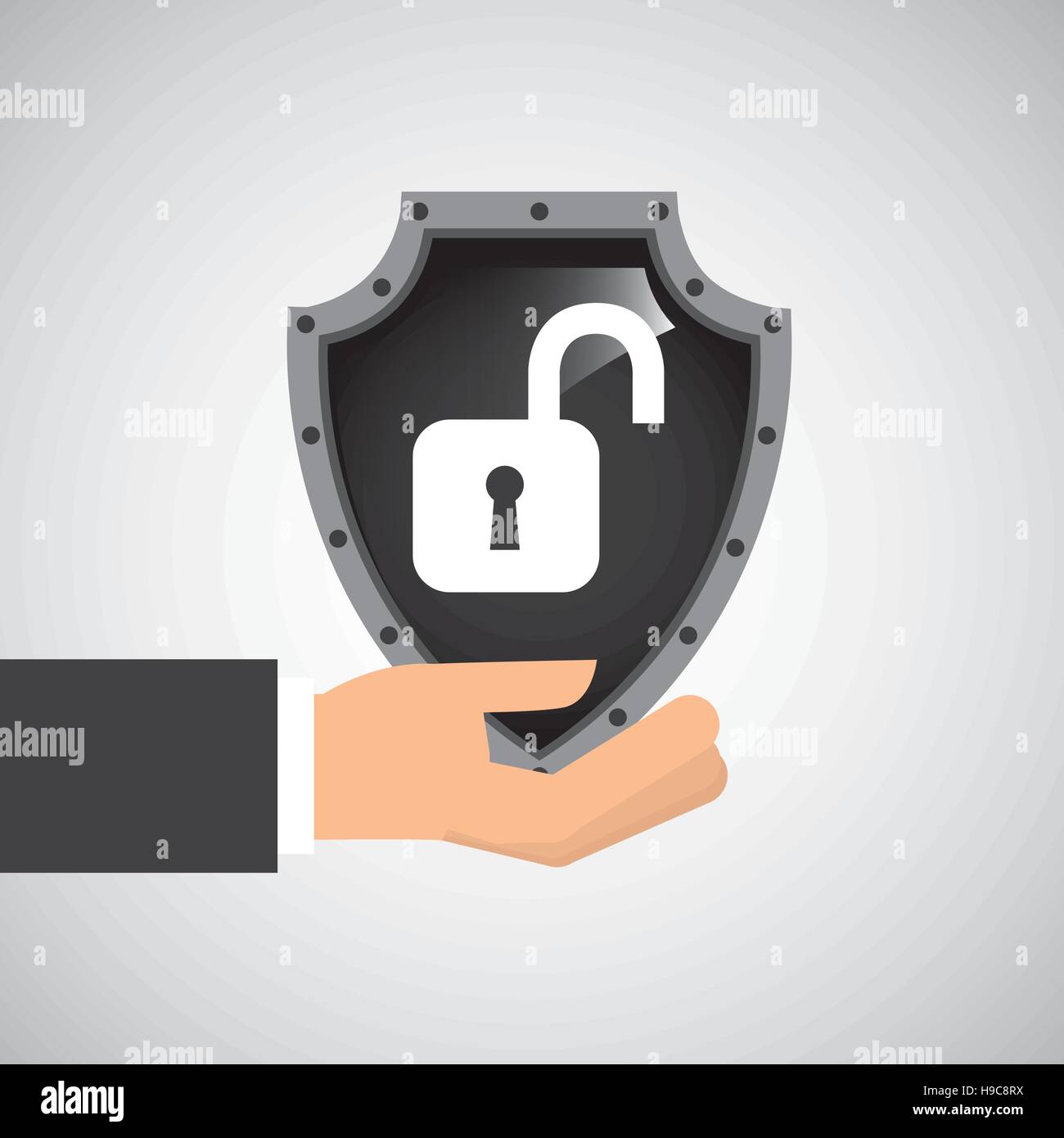 hand holding padlock security shield data vector illustration eps 10 ...
