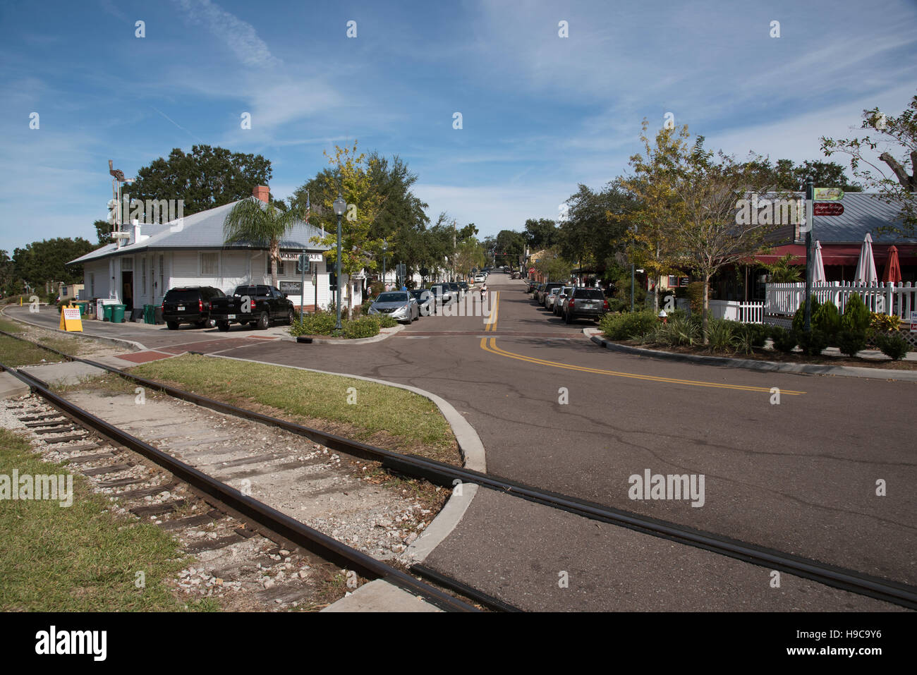 Mount Dora Florida USA Railroad tracks and the old station looking