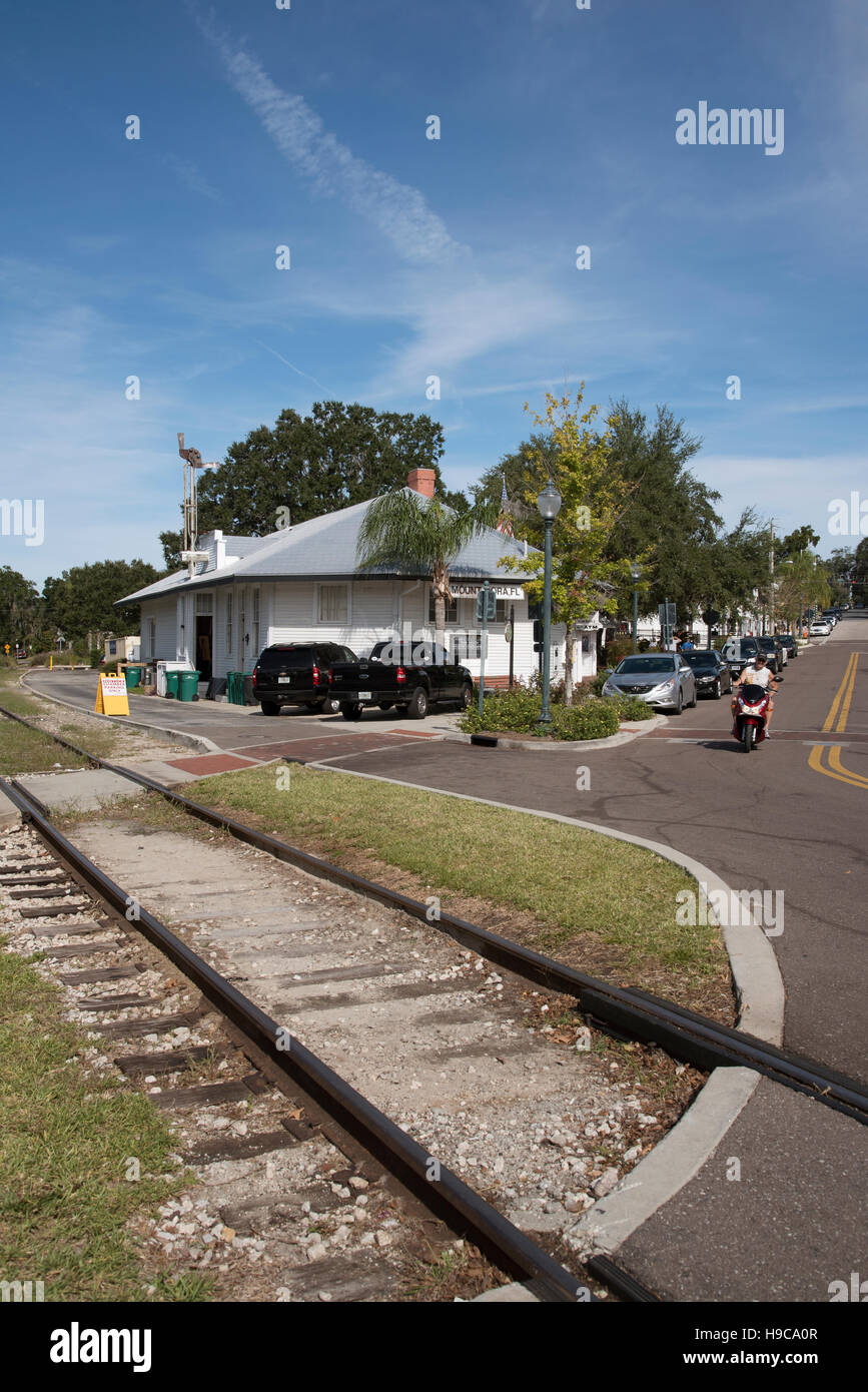 Mount Dora Florida USA Railroad tracks and the old station looking