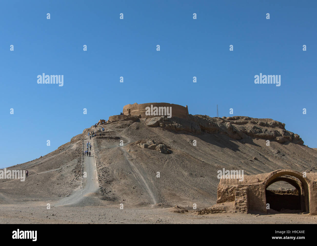 Tower of silence where zoroastrians brought their deads and vultures would consume the corpses, Yazd province, Yazd, Iran Stock Photo