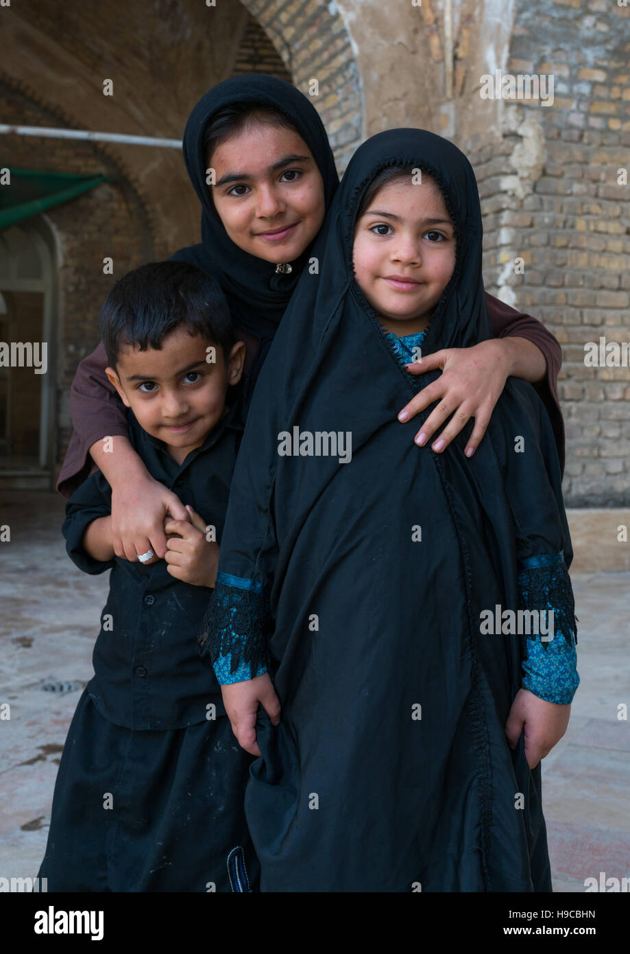 Portrait of children in shrine of sultan ali, Kashan county, Mashhad-e ardahal, Iran Stock Photo