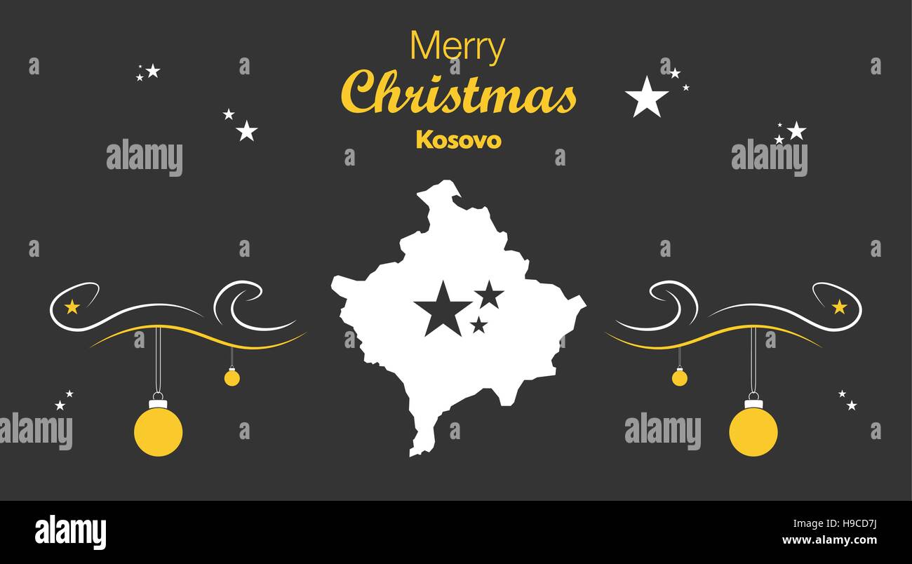 Merry Christmas illustration theme with map of Kosovo Stock Vector