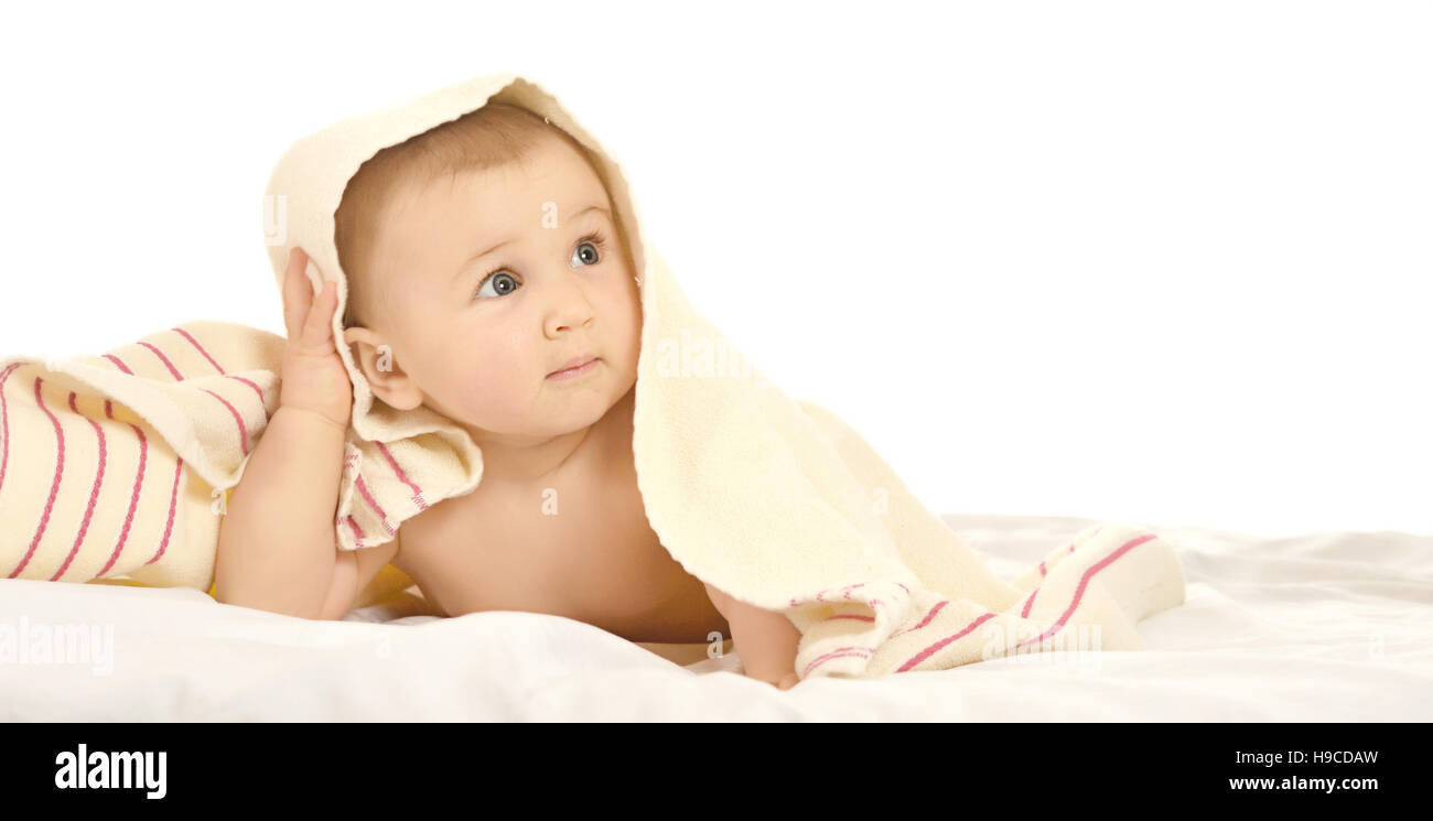 Cute baby with blanket Stock Photo Alamy