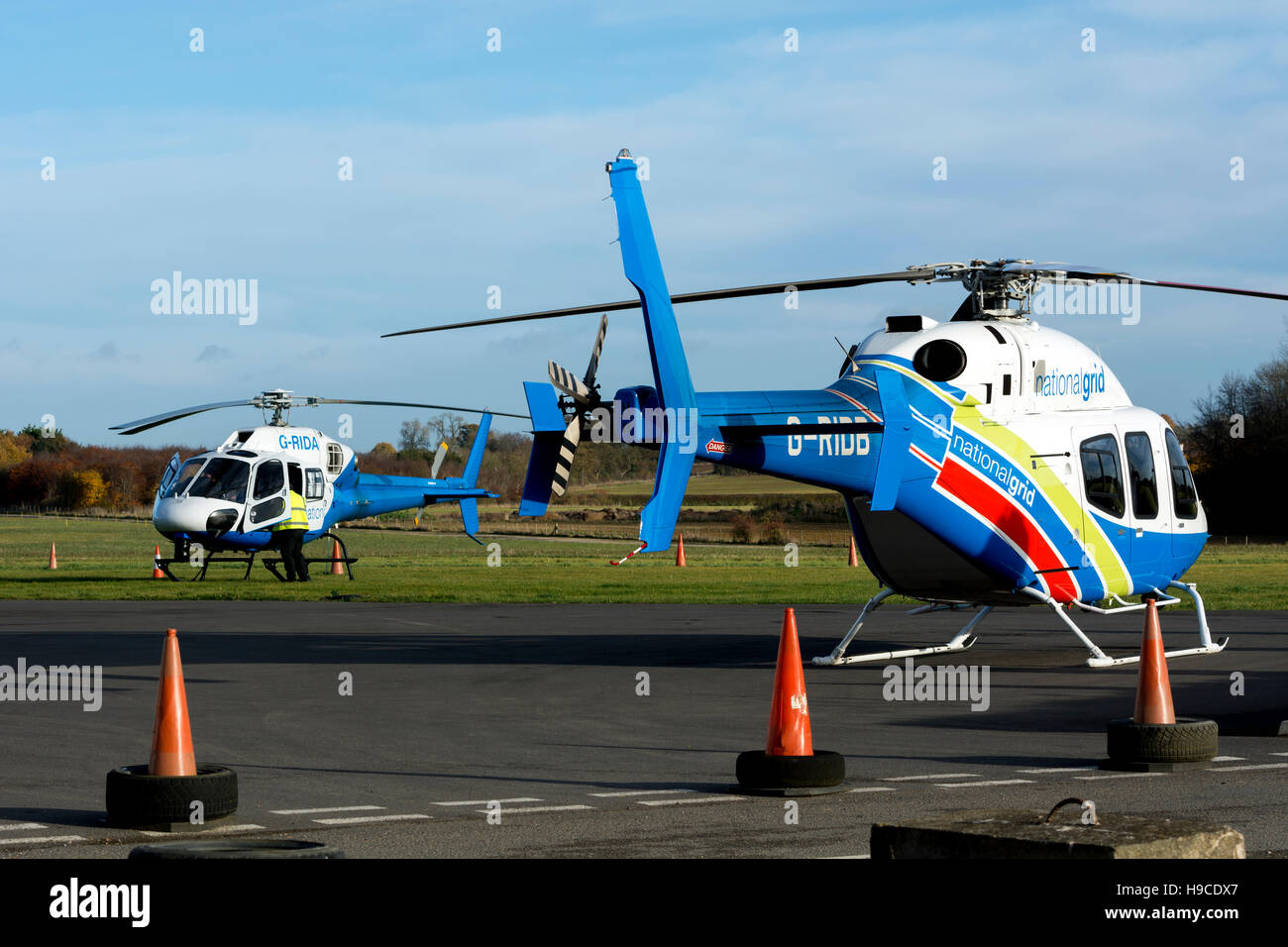 National Grid helicopters at Turweston Aerodrome, Buckinghamshire, UK Stock Photo
