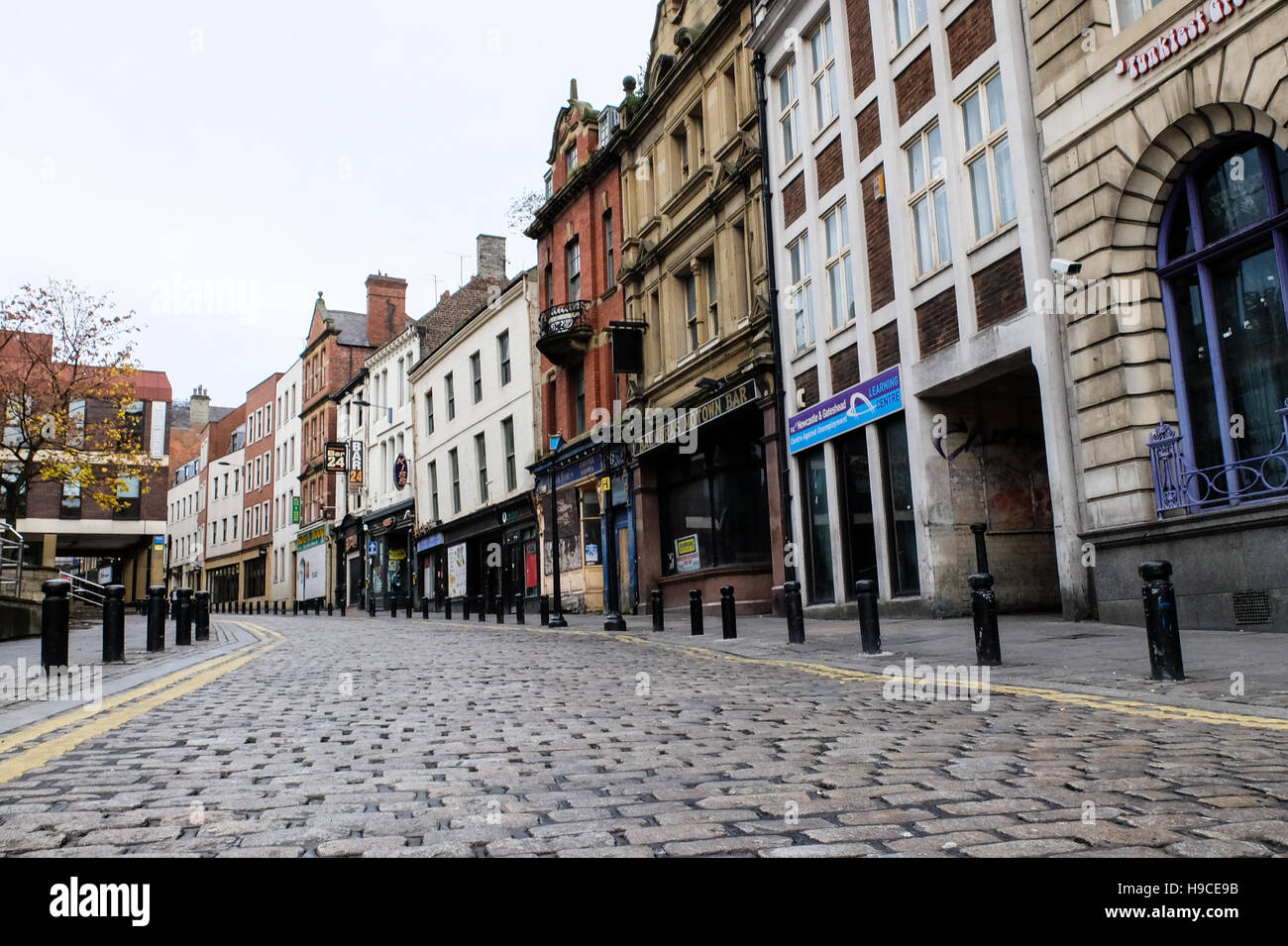Closed shops and bars in the Cloth Hall area of Newcastle upon Tyne