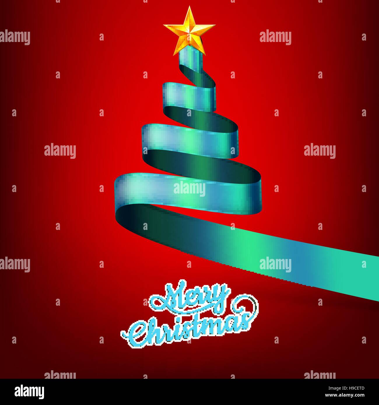Christmas tree from blue ribbon and star. EPS 10 vector file included ...