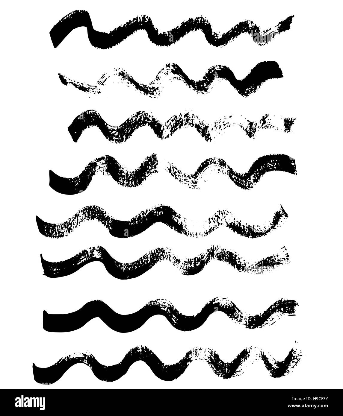 Handdrawn ink vector brush wave strokes. Vector illustration. Grunge ...