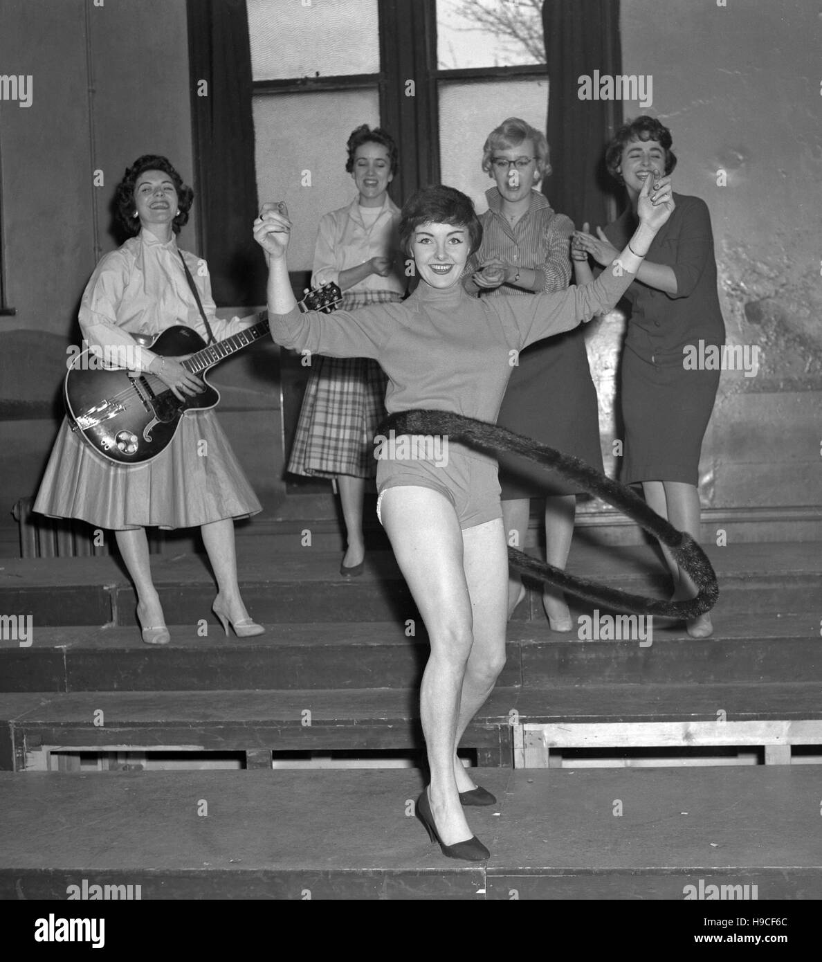 Singer Vera Brooks enjoys the £75 hula hoop 25th birthday gift from the cast of ITV's 'Oh Boy'. Stock Photo