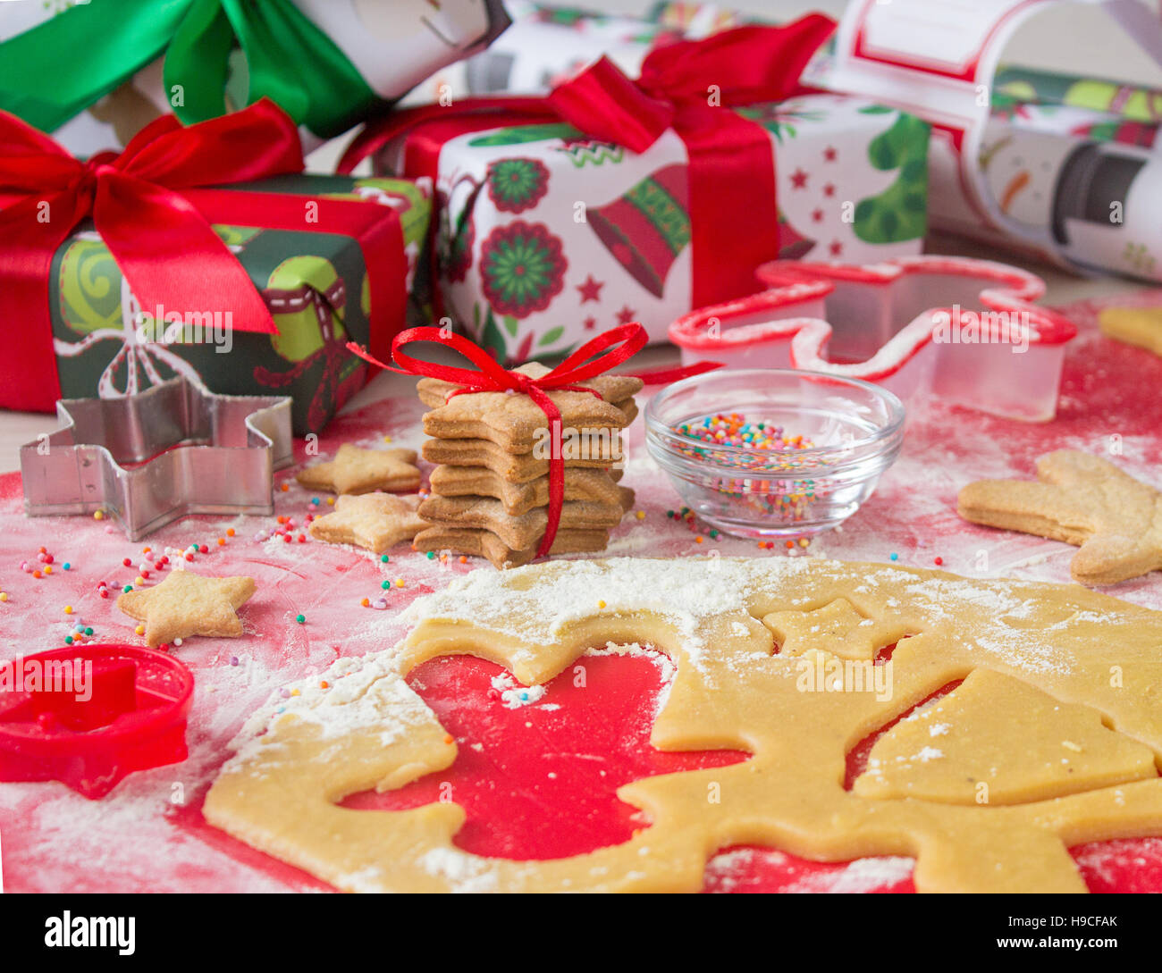 christmas presents with homemade gingerbread cookies. Christmas bustle concept Stock Photo Alamy