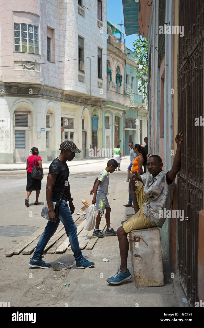 Busy street scene in Havana Life on the streets of Centro Havana Cuba Stock Photo