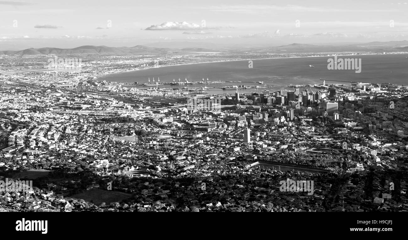 in south africa cape town city skyline from table mountain sky ocean ...